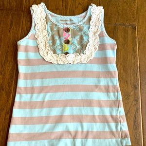 Mustard Pie - Spa blue and light tan striped tank